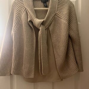 New York & Company Gold Metallic Cardigan with Tie Front